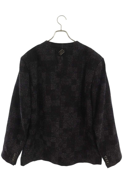 LOUISVUITTON Black Denim Boucle Collarless Jacket Size 52