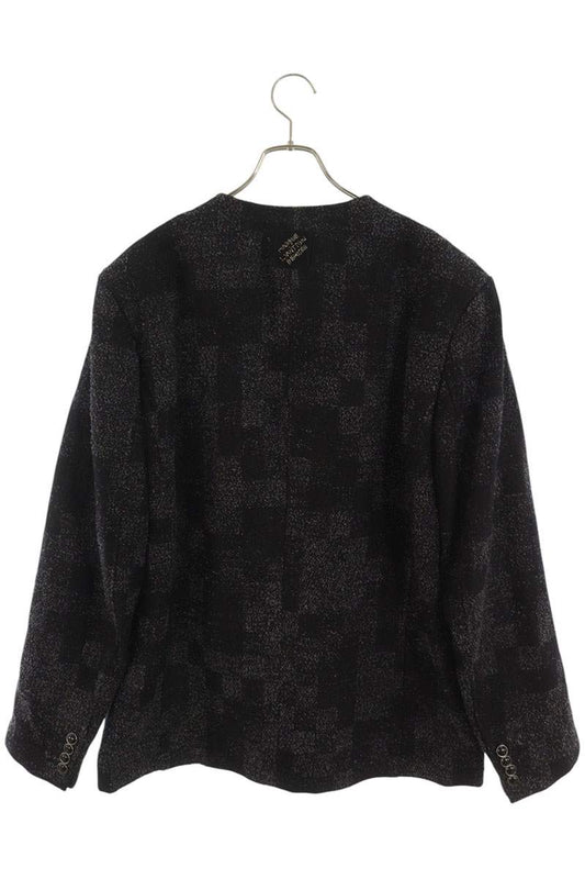 LOUISVUITTON Black Denim Boucle Collarless Jacket Size 52
