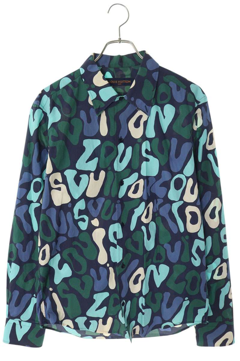Louis Vuitton 23SS Graphic Logo All-Over Print Long Sleeve Shirt Size S