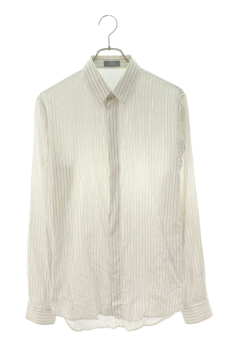 DIOR Gray Silk Blend Striped Long Sleeve Shirt Size XXL