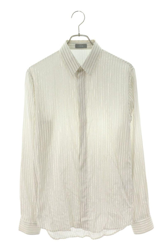 DIOR Gray Silk Blend Striped Long Sleeve Shirt Size XXL