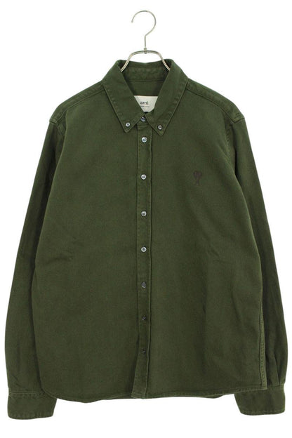 AMI 25SS Embroidered Long Sleeve Shirt Green Size M