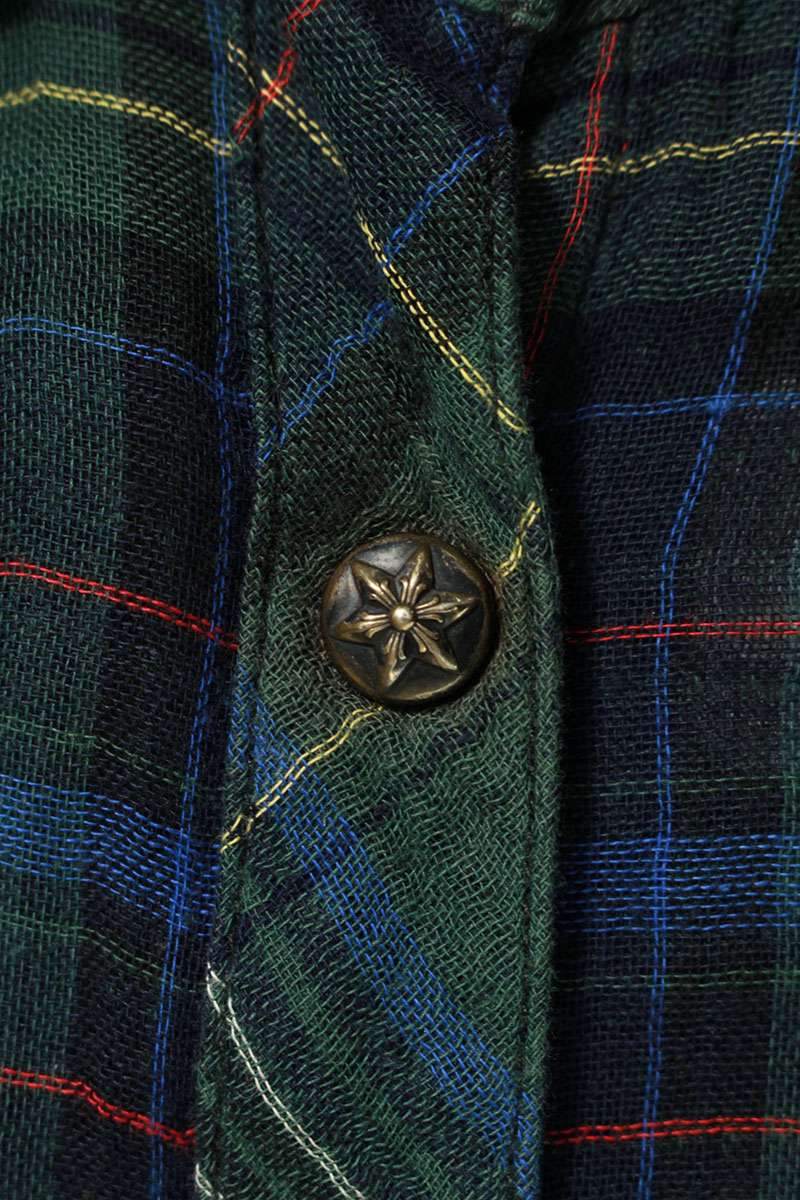 Chrome Hearts Cross Check Pattern Long Sleeve Shirt Size XS Green x Silver