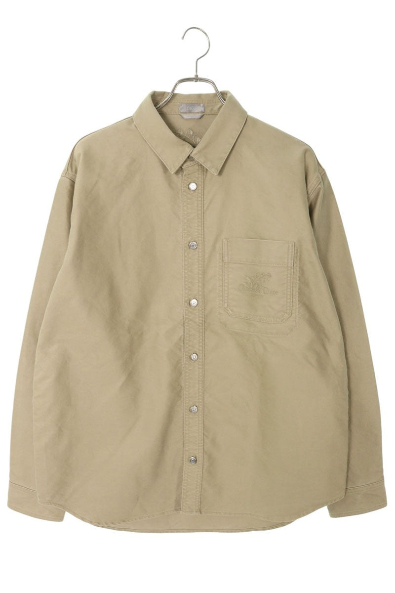 DIOR Beige Cotton Logo Embroidered Shirt Size XXL