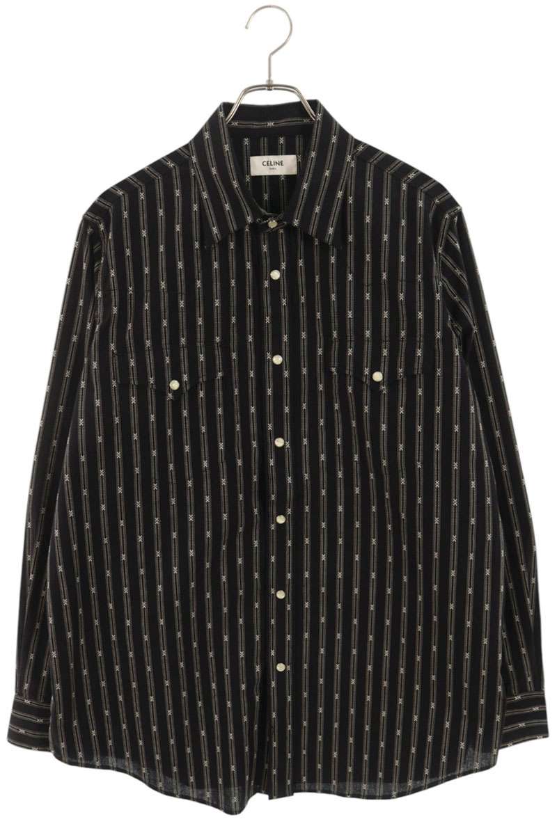 CELINE 25SS Black Cotton Triomphe Western Shirt Size L
