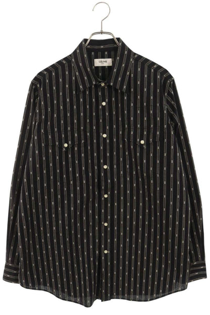 CELINE 25SS Black Cotton Triomphe Western Shirt Size L