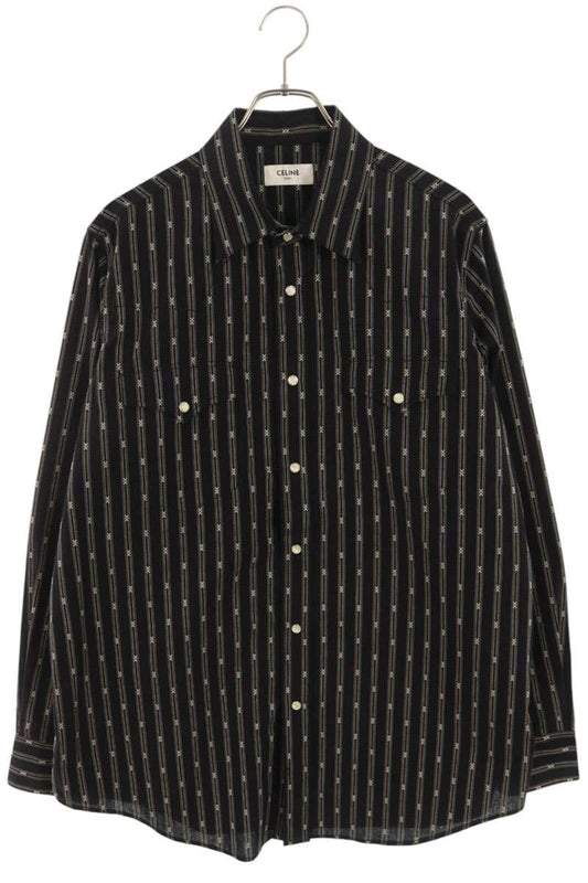 CELINE 25SS Black Cotton Triomphe Western Shirt Size L