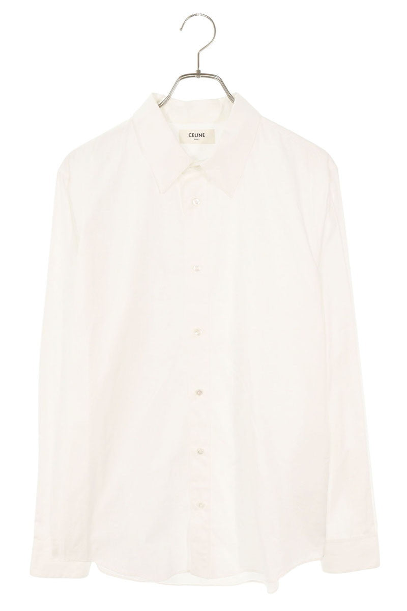 CELINE White Cotton Poplin Long Sleeve Shirt Size XXS