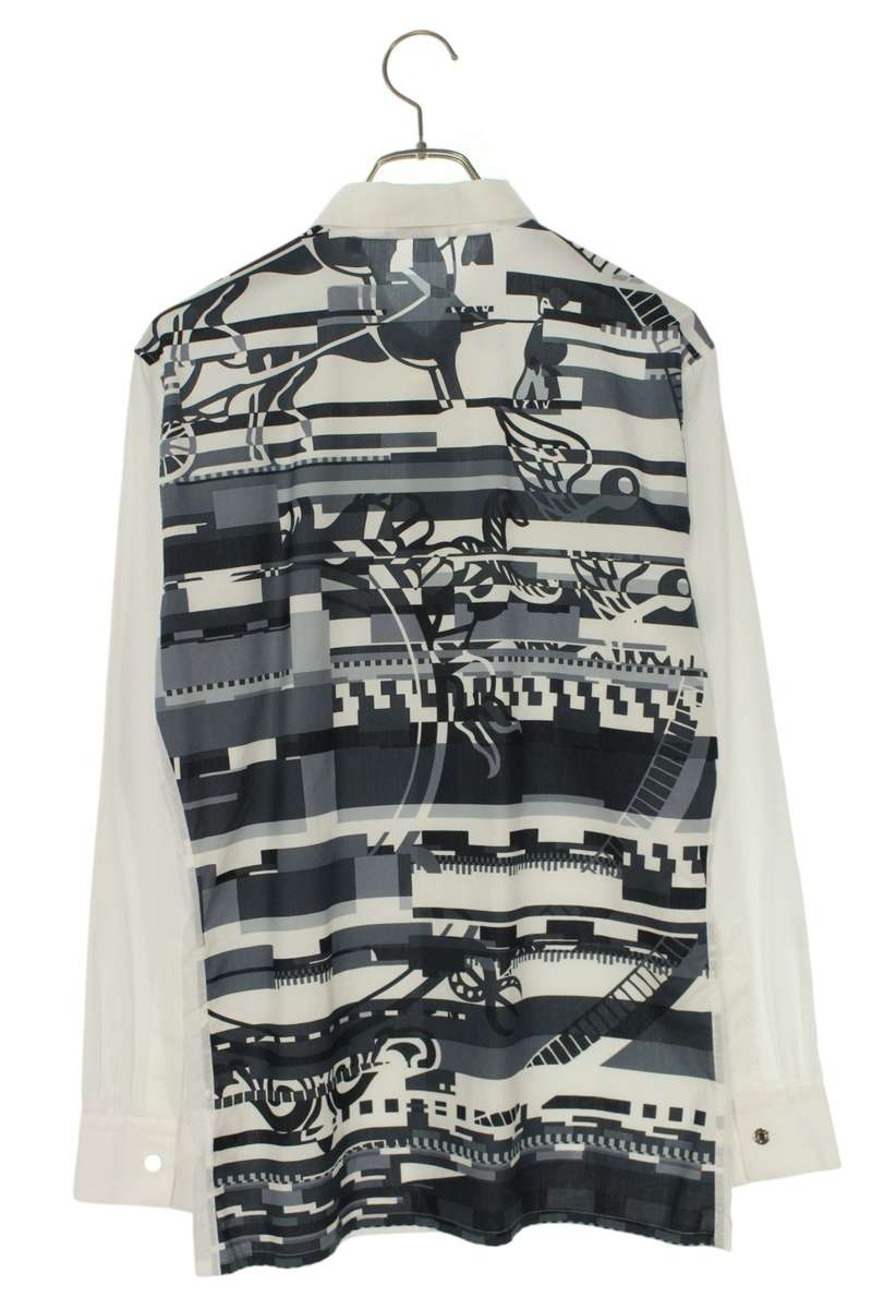 Hermes All-Over Print Long Sleeve Shirt White x Blue Size 42
