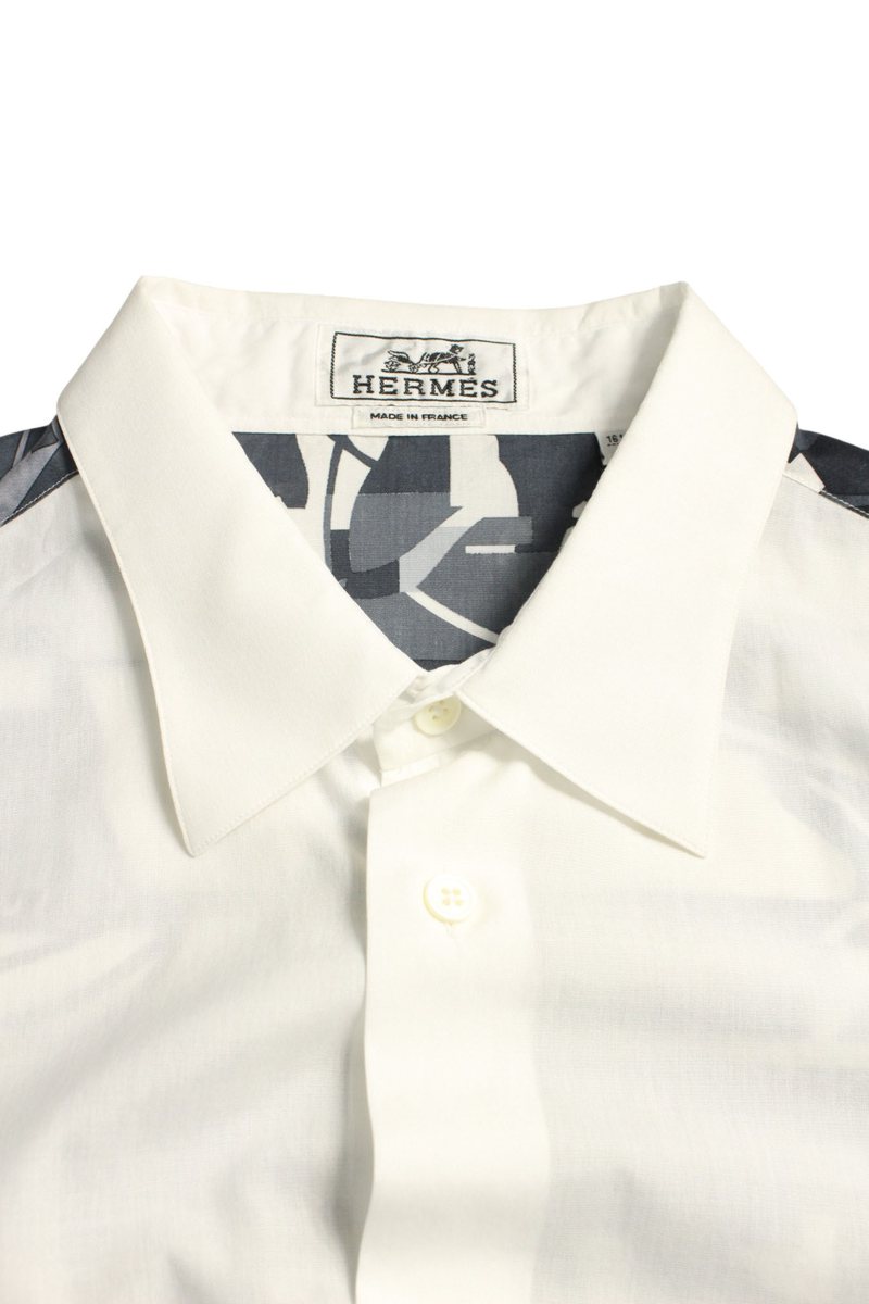 Hermes All-Over Print Long Sleeve Shirt White x Blue Size 42