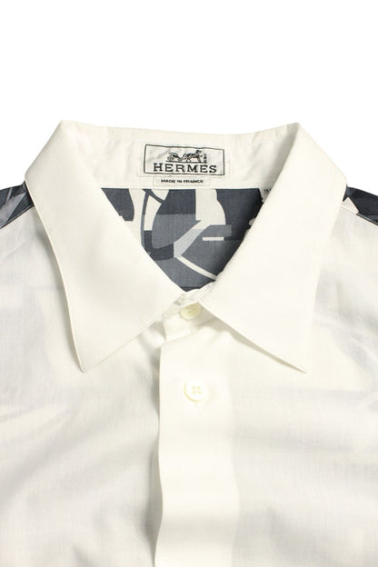 Hermes All-Over Print Long Sleeve Shirt White x Blue Size 42