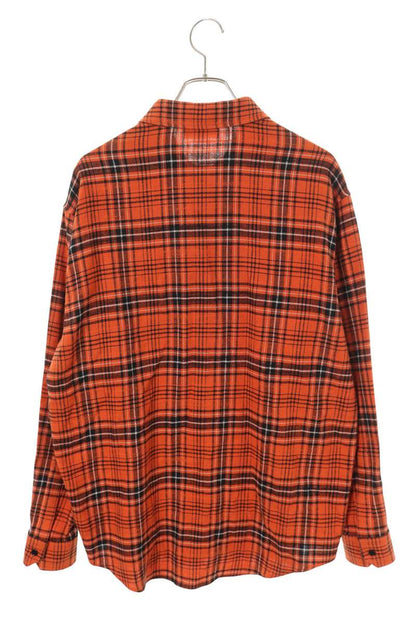 CELINE Orange Cotton Check Long Sleeve Shirt Size XXL