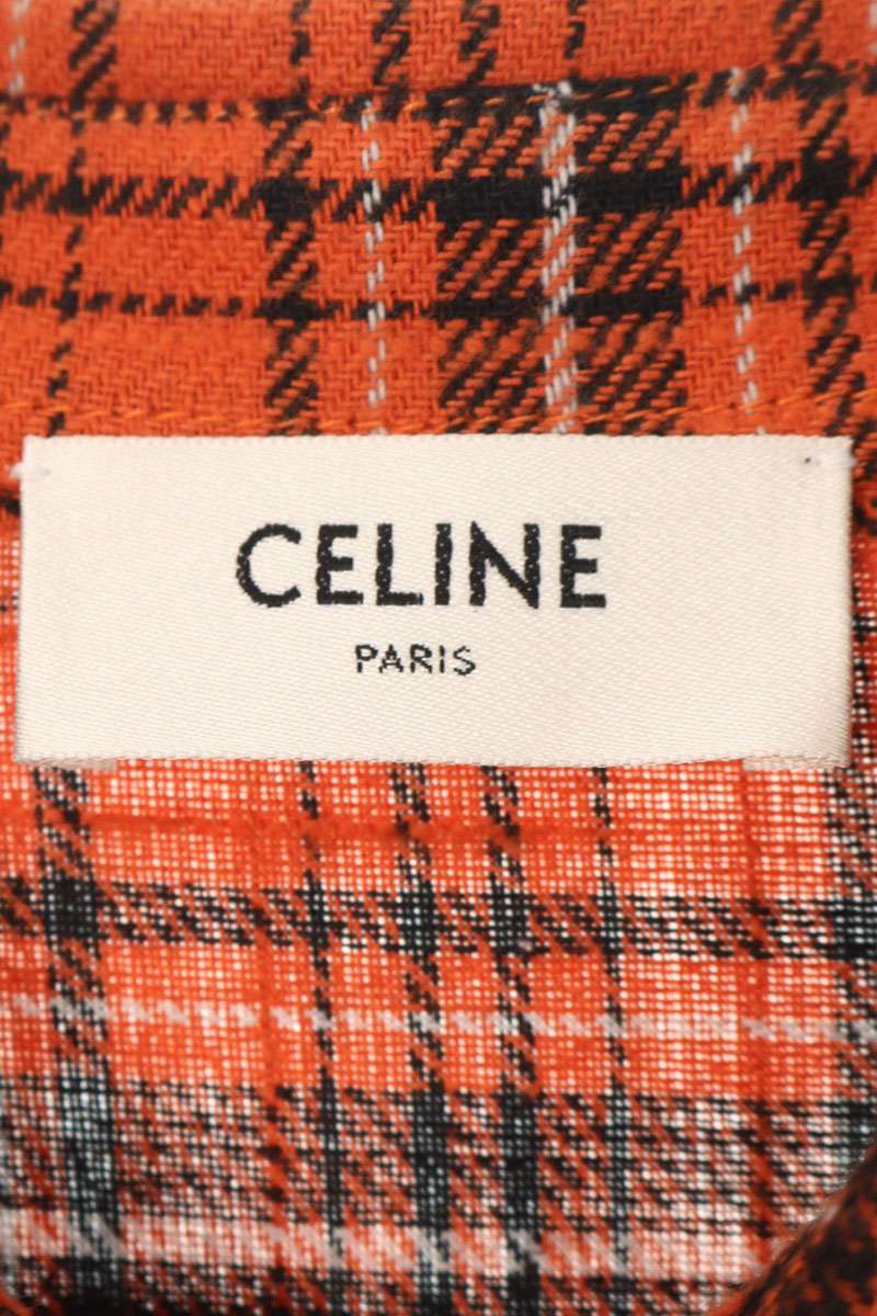 CELINE Orange Cotton Check Long Sleeve Shirt Size XXL