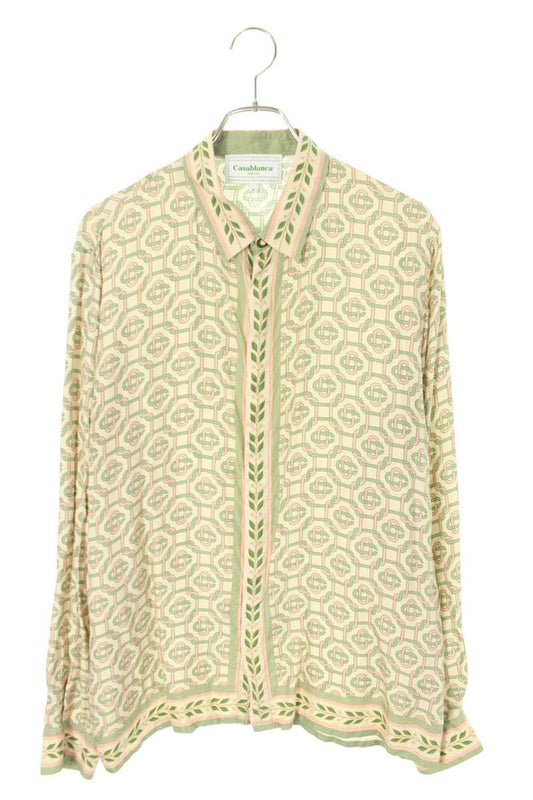 CASABLANCA Green All-Over Print Silk Shirt Size M