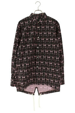 Vintage Comme des Garcons Tops - COMME des GARCONS HOMME DEUX 25SS Broadcloth Printed Shirt Black Pink Size L - Authentic Archive