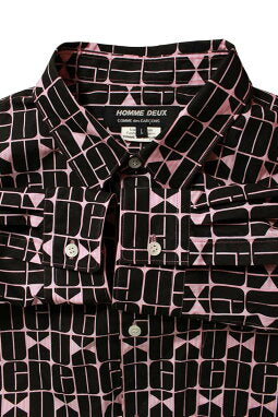 Vintage Comme des Garcons Tops - COMME des GARCONS HOMME DEUX 25SS Broadcloth Printed Shirt Black Pink Size L - Authentic Archive