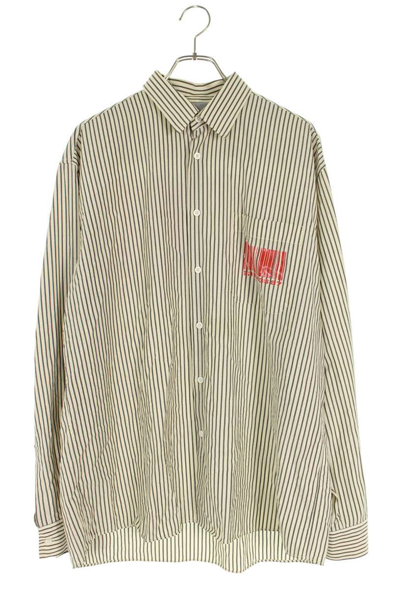 VTMNTS Barcode Logo Stripe Wool Silk Shirt Size M
