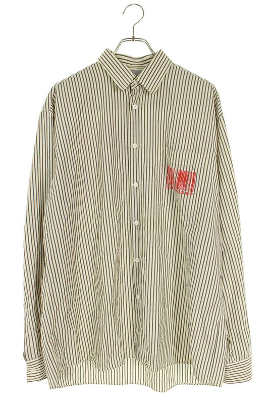 VTMNTS Barcode Logo Stripe Wool Silk Shirt Size M