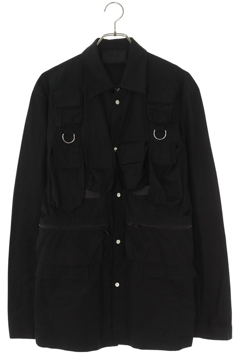 Prada Multi-pocket Cargo Long Sleeve Shirt (SS13) Black Size 46R