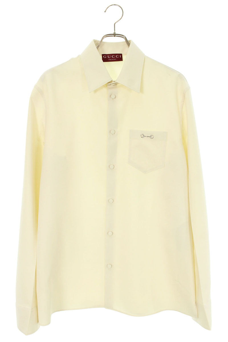 GUCCI Off-White Horsebit Motif Long Sleeve Shirt Size XL