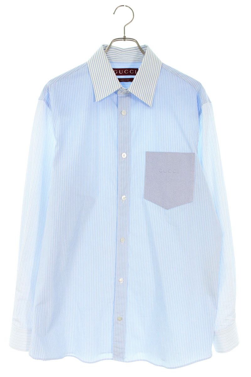 GUCCI Light Blue Logo Embroidered Long Sleeve Shirt Size S