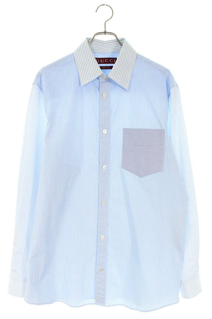 GUCCI Light Blue Logo Embroidered Long Sleeve Shirt Size S