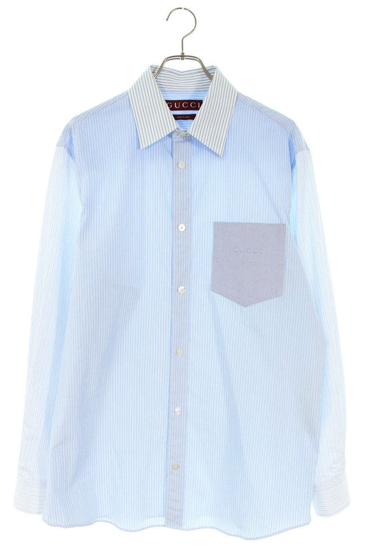 GUCCI Light Blue Logo Embroidered Long Sleeve Shirt Size S