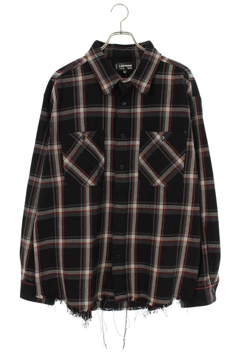 LASTMAN 25AW Cut-off Check Long Sleeve Shirt Navy Cotton Size XL