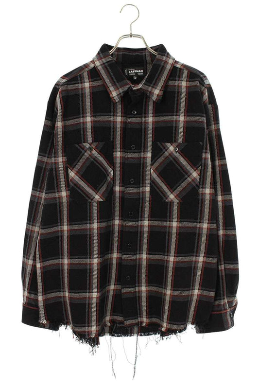 LASTMAN 25AW Cut-off Check Long Sleeve Shirt Navy Cotton Size XL