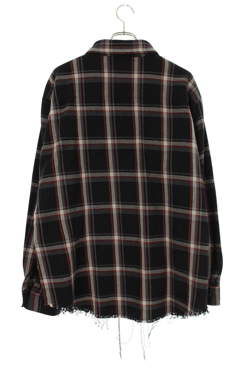 LASTMAN 25AW Cut-off Check Long Sleeve Shirt Navy Cotton Size XL