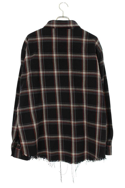 LASTMAN 25AW Cut-off Check Long Sleeve Shirt Navy Cotton Size XL