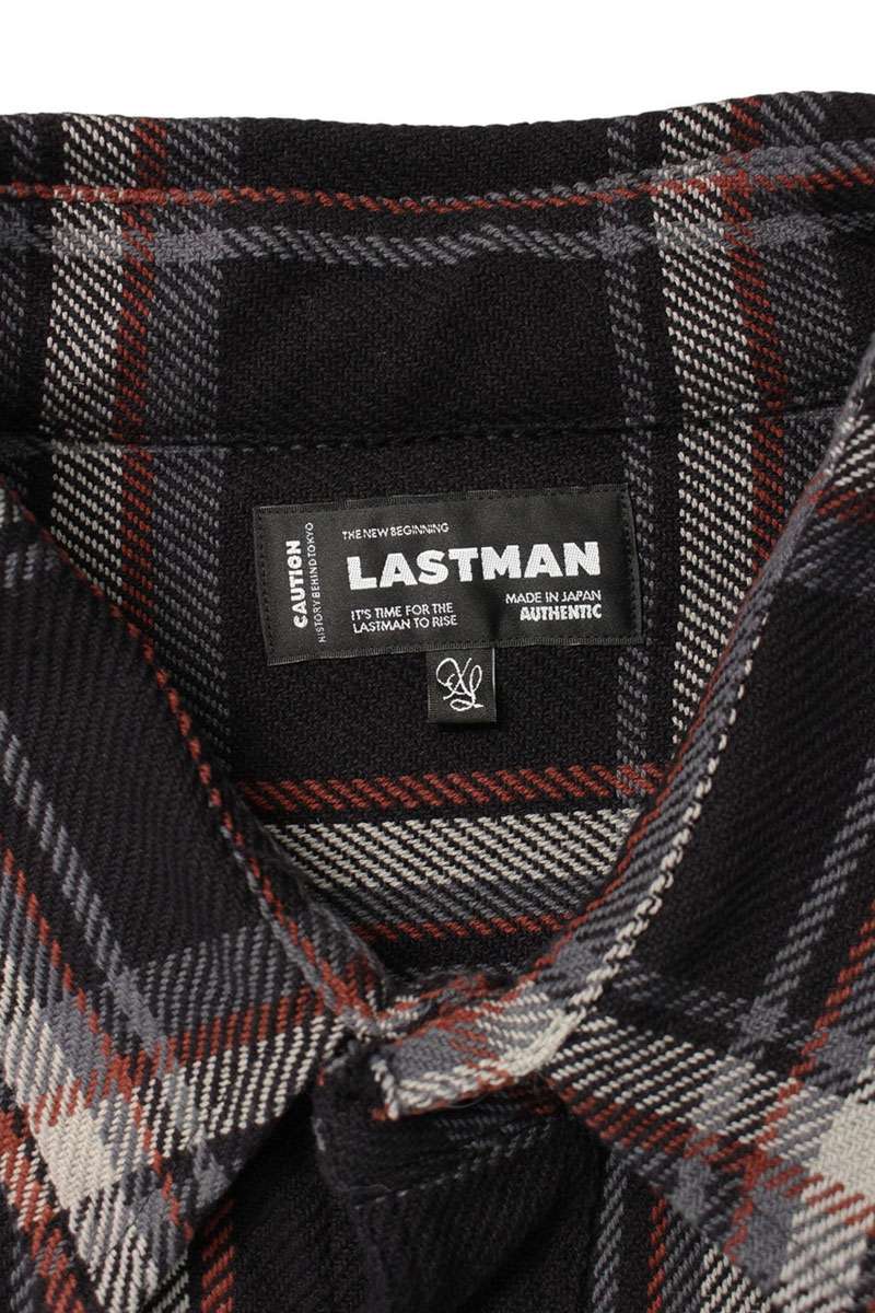 LASTMAN 25AW Cut-off Check Long Sleeve Shirt Navy Cotton Size XL