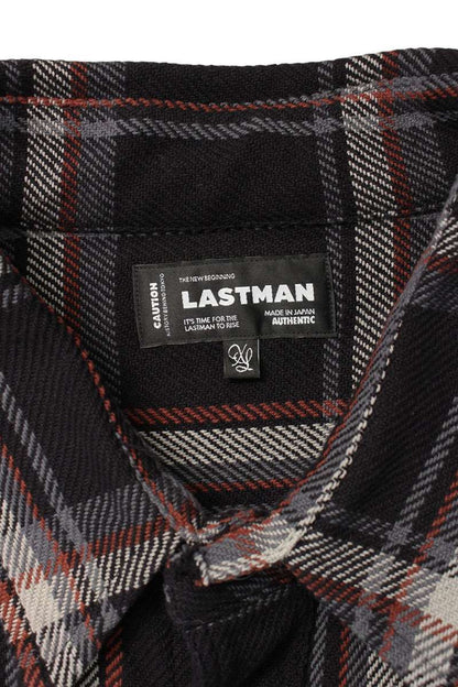 LASTMAN 25AW Cut-off Check Long Sleeve Shirt Navy Cotton Size XL