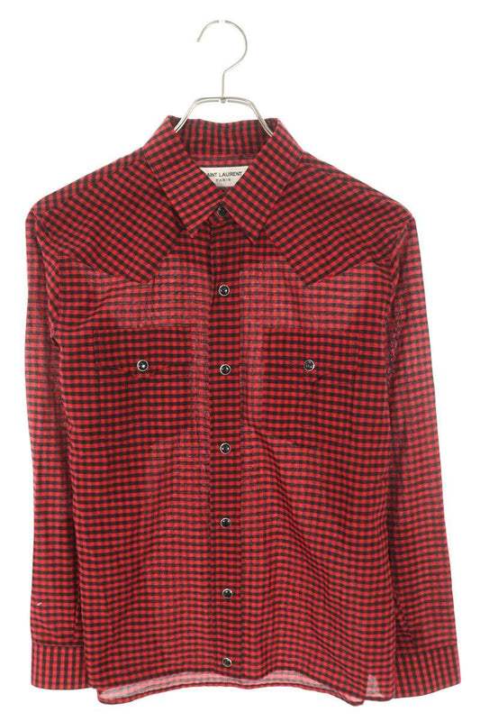 Saint Laurent Paris Long Sleeve Shirt Red x Black Size S