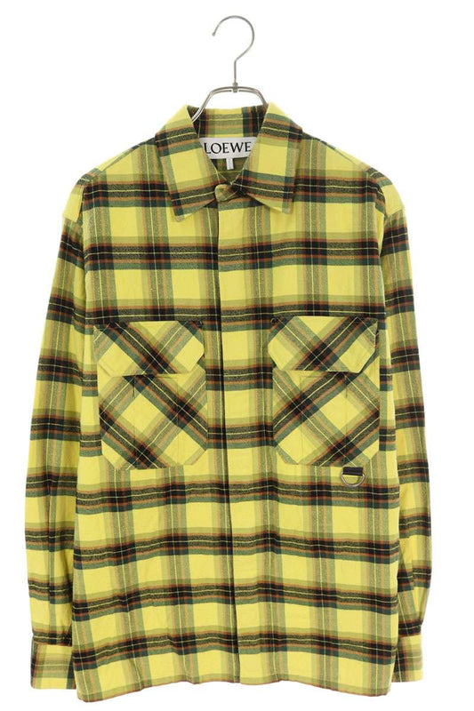LOEWE Oversized Check Long Sleeve Shirt Yellow Cotton Size S