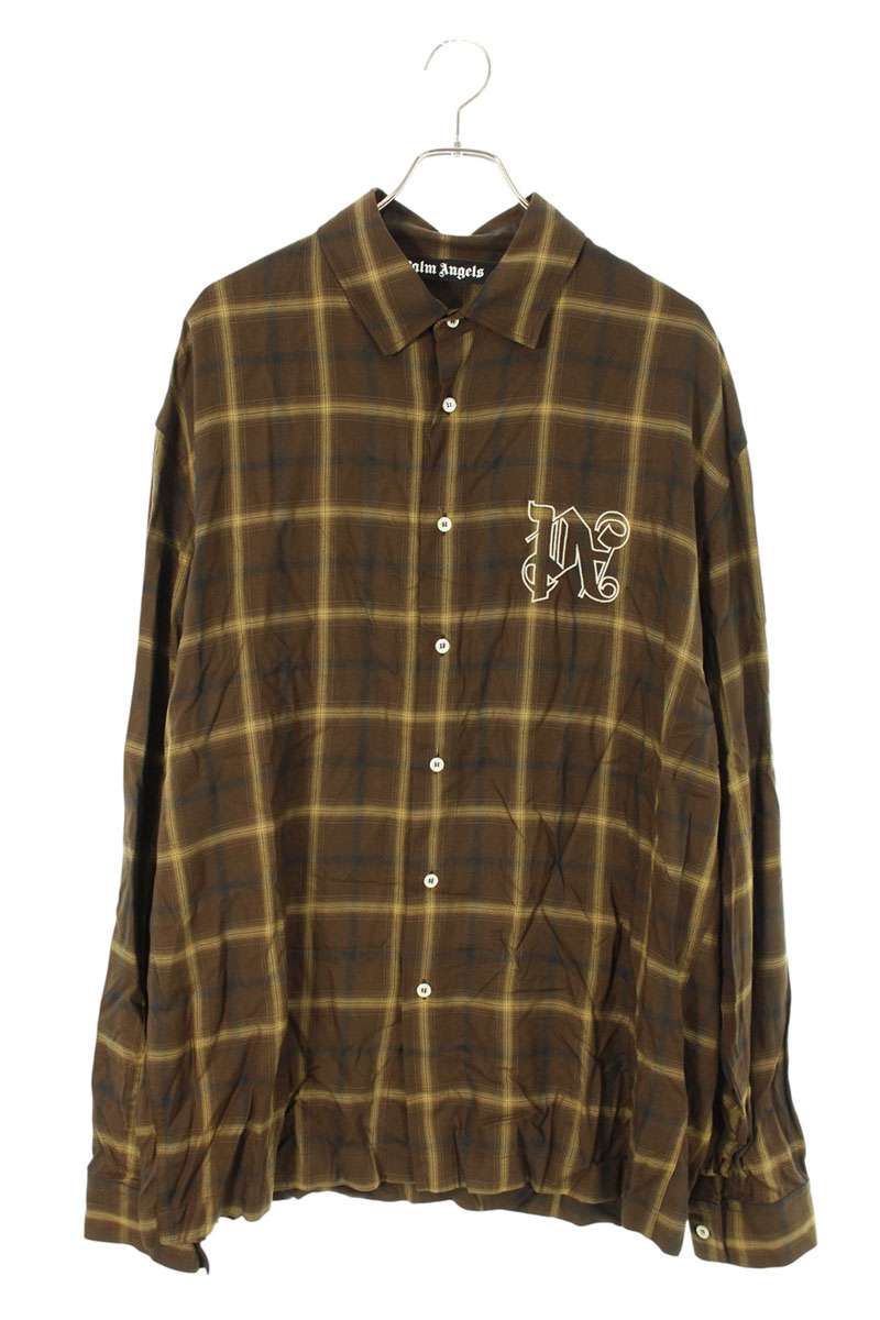 Palm Angels 23AW Logo Embroidered Long Sleeve Shirt Brown Size 50