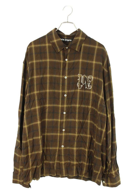 Palm Angels 23AW Logo Embroidered Long Sleeve Shirt Brown Size 50