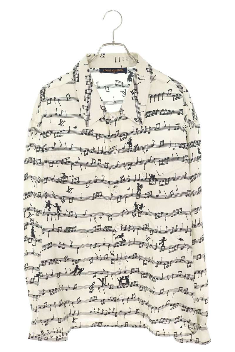 Louis Vuitton 23SS All-Over Print Silk Long Sleeve Shirt White Size XL