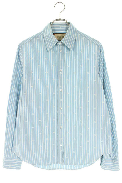 GUCCI GG Stripe Long Sleeve Shirt Blue Cotton Size 15