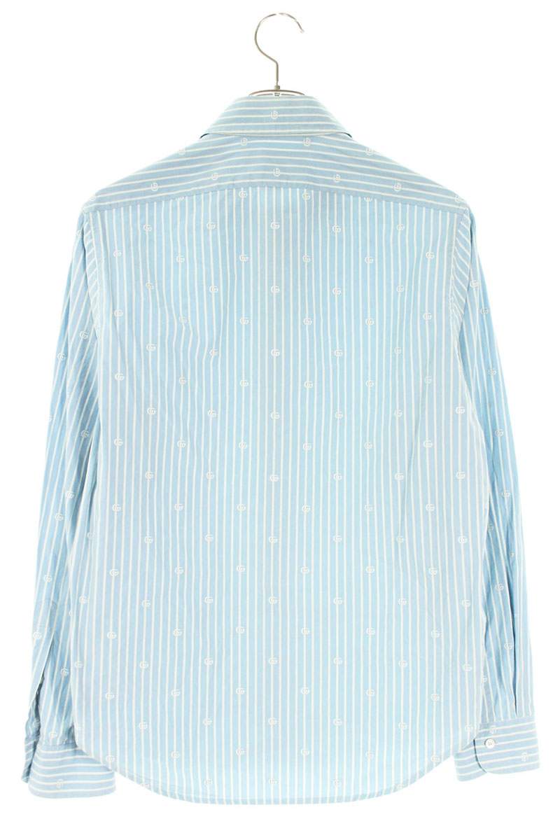 GUCCI GG Stripe Long Sleeve Shirt Blue Cotton Size 15