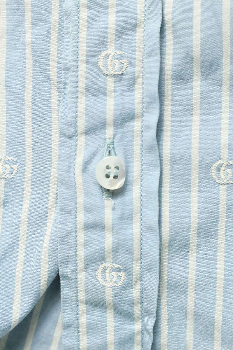 GUCCI GG Stripe Long Sleeve Shirt Blue Cotton Size 15