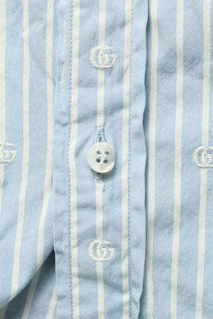 GUCCI GG Stripe Long Sleeve Shirt Blue Cotton Size 15