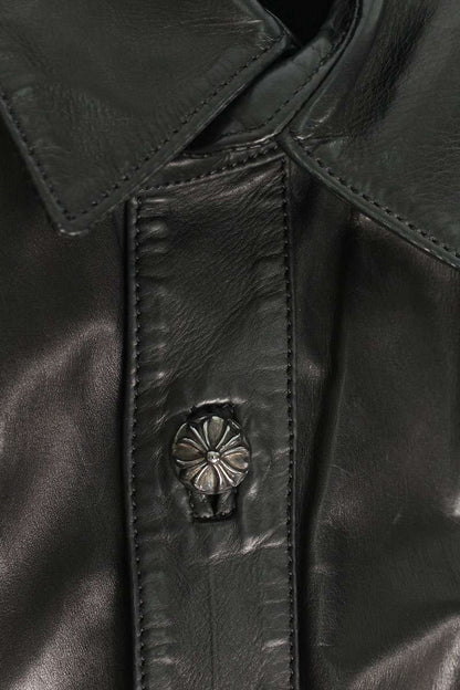 Chrome Hearts Cross Button Leather Long Sleeve Shirt Size L