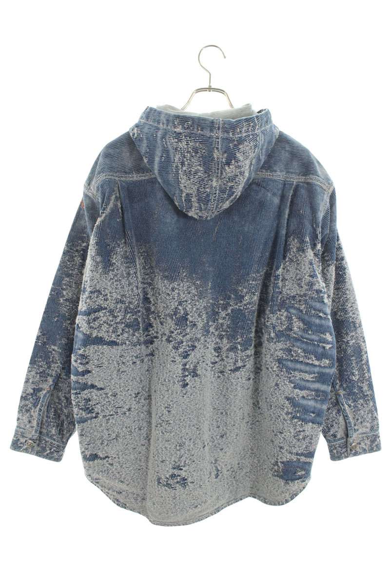 DIESEL Distressed Hooded Long Sleeve Shirt Blue Cotton Size S