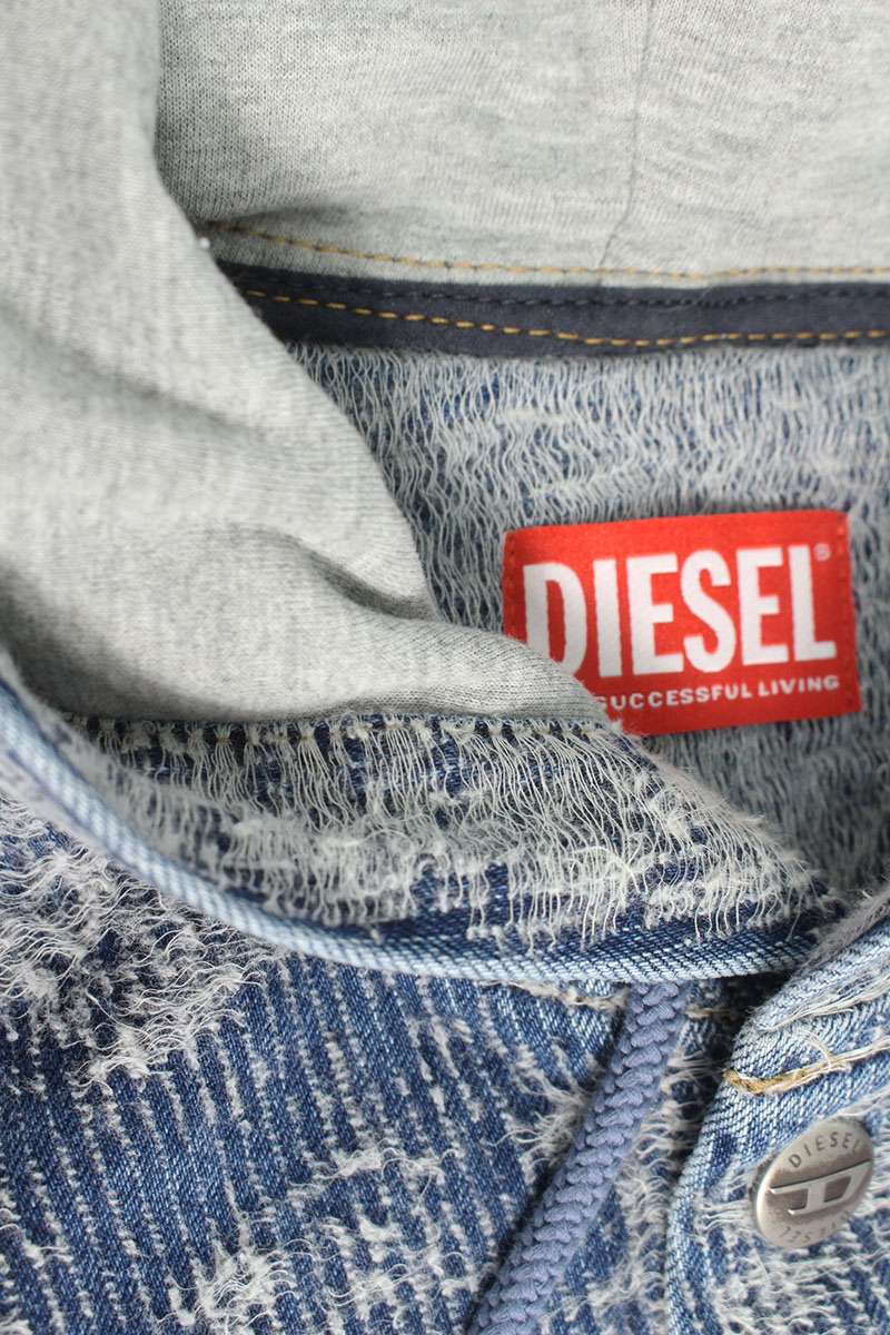 DIESEL Distressed Hooded Long Sleeve Shirt Blue Cotton Size S
