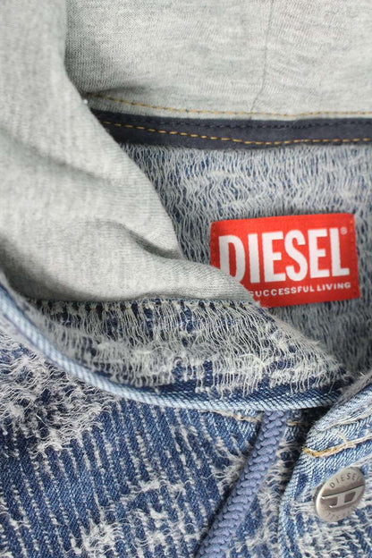 DIESEL Distressed Hooded Long Sleeve Shirt Blue Cotton Size S