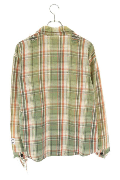 GALLERY DEPT Distressed Check Long Sleeve Shirt Green Size L
