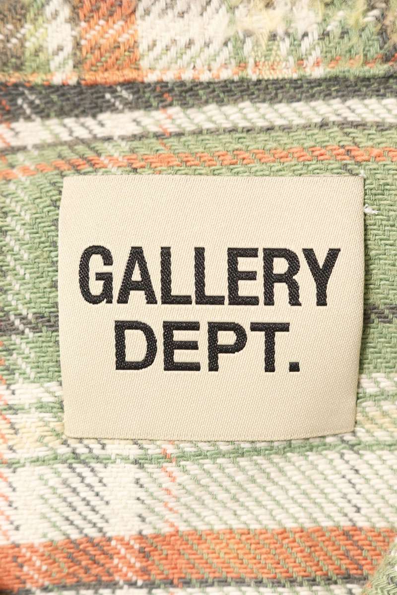 GALLERY DEPT Distressed Check Long Sleeve Shirt Green Size L