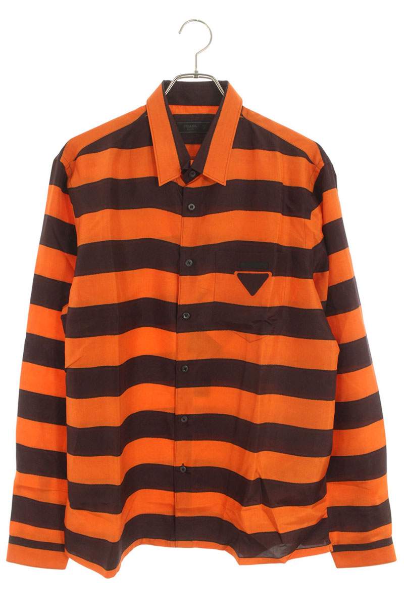 Prada Triangle Stripe Silk Long Sleeve Shirt Size S