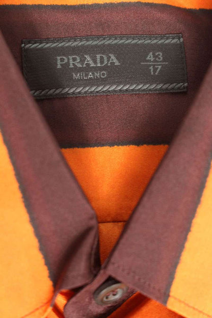 Prada Triangle Stripe Silk Long Sleeve Shirt Size S